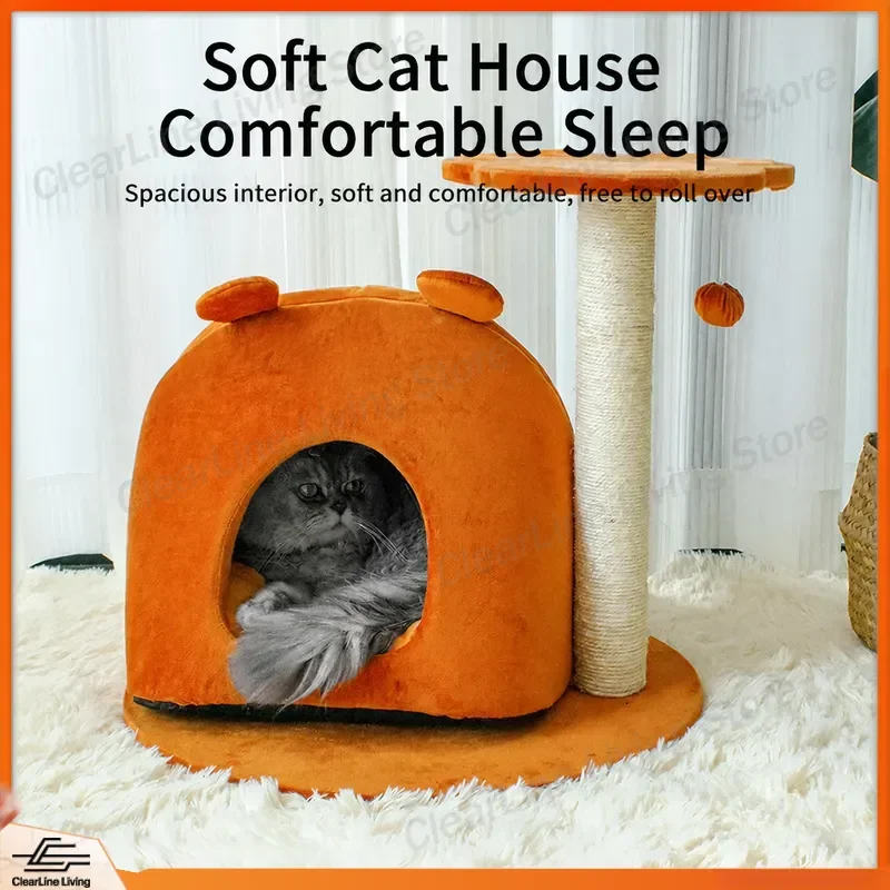 Cat Climbing Frame with Litter Box Integrated Thickened Sisal Scratch Resistant Removable Washable Semi Closed Stable Pet