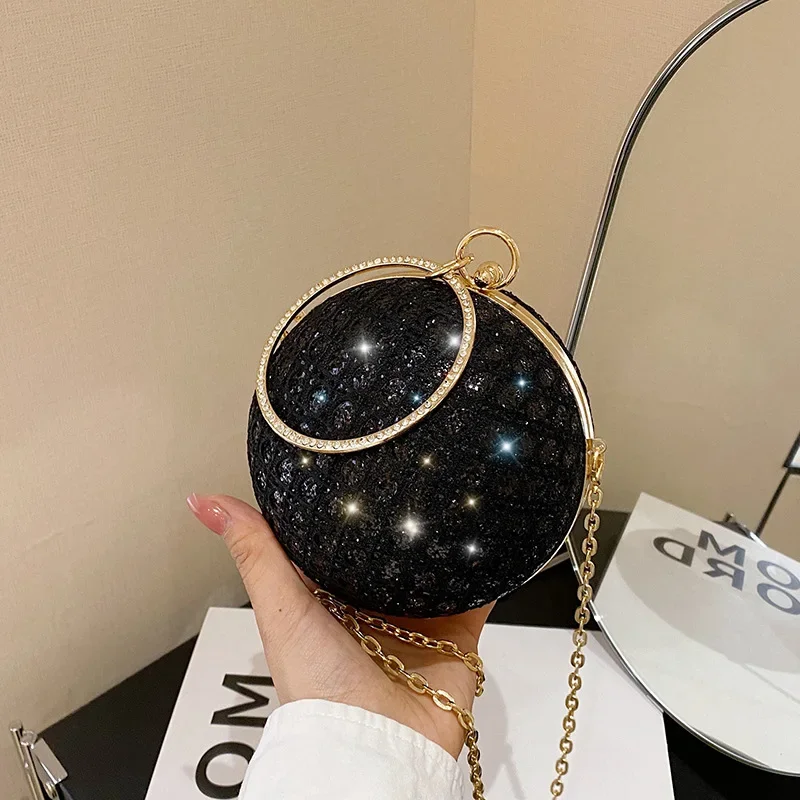 Monederos de noche redondos brillantes para mujer, bolso de mano de diamantes brillantes, Mini bolsos pequeños de fiesta inusuales, bolso de hombro de lujo a la moda