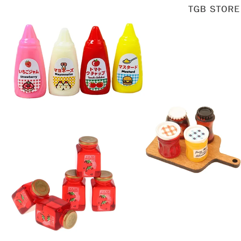 ランダムなミニチュアドールハウス用ジャム、ミニケチャップ、ごっこ遊び用食品、ドールデコレーションアクセサリー、おもちゃ