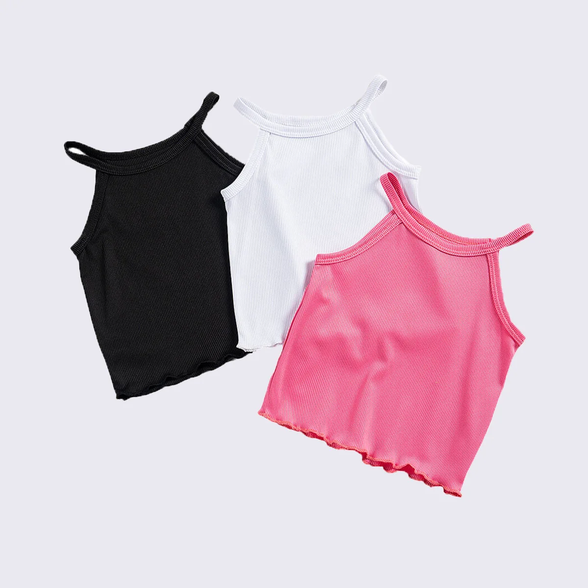 Baby Girl T-shirt Undershirt 3pcs Casual Children\'s Toddler Halter Round Neck Solid Color Skin-friendly Fashion Versatile