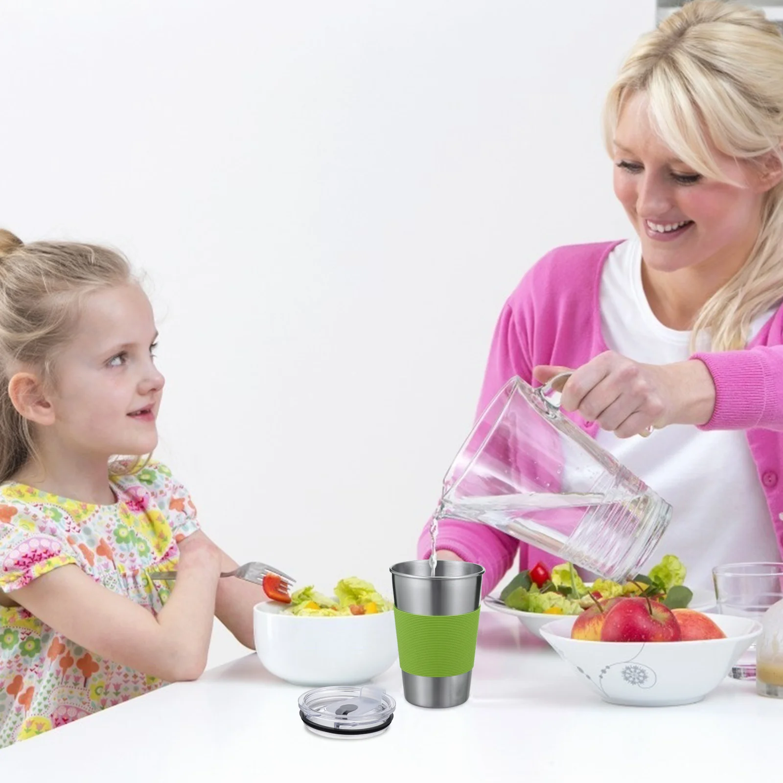 

500ml Tumbler with Lid and Straw Stainless Steel Cup Non Slip Protective Sleeve Drinking Cup