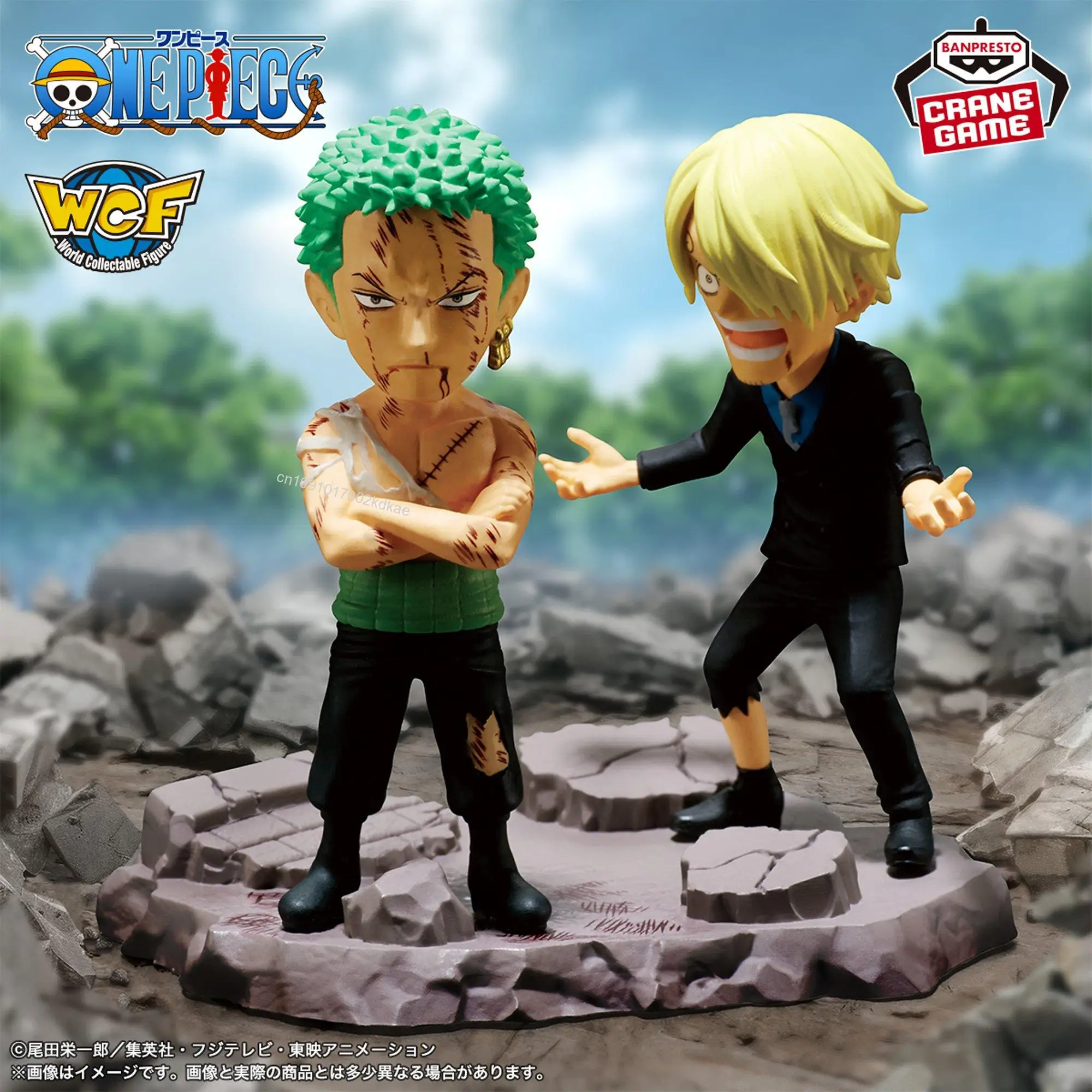 In stock Bandai Original ONE PIECE WCF LOG STORIES Sanji Roronoa Zoro About 8 cm Action Figures Collection Model Toy Christmas