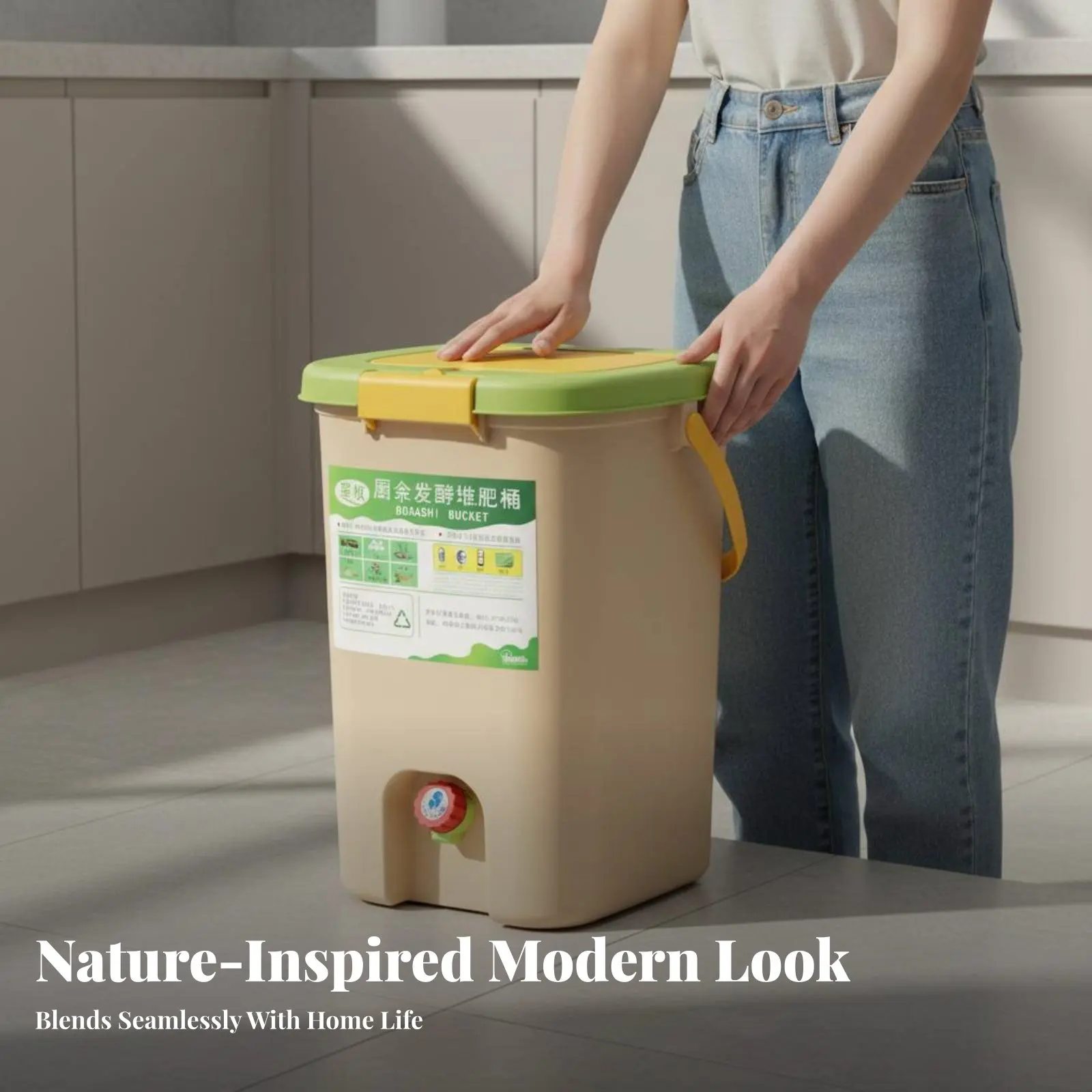 Bokashi Compost Bin Odorless Bokashi Container Indoor Composter Odor Control Kitchen Food Waste Composter for Garden, Countertop