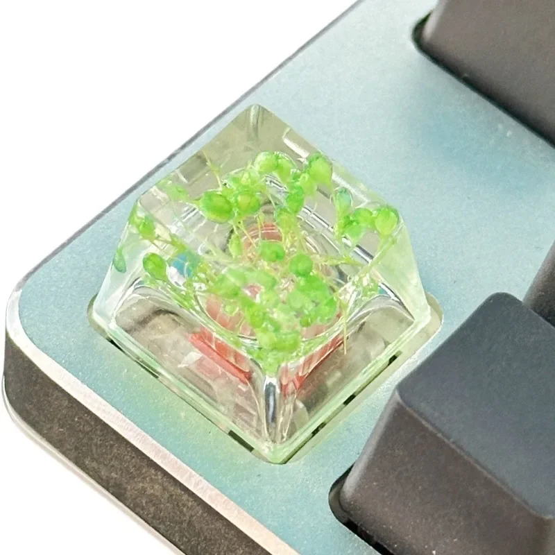 1 stks hoge kwaliteit epoxy diy doorschijnende bladeren droge bloemen papier kruisas mechanische toetsenbord keycap universele accessoires