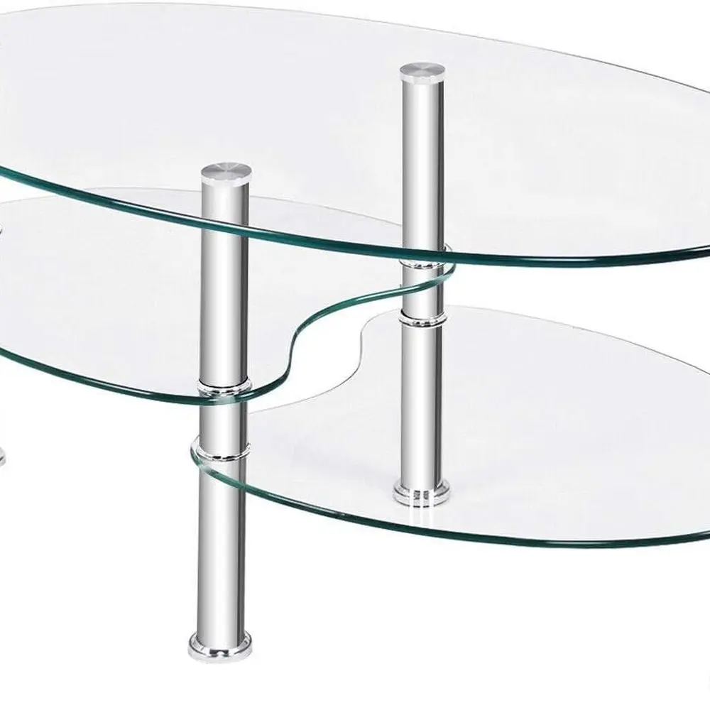 

Просторий торцевой столик для гостиной со столешницей из закаленного стекла и двумя полками для хранения аксессуаров для дивана