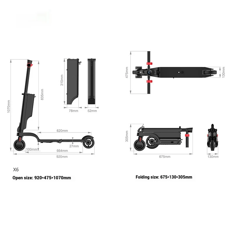 X6 Scooter Skateboard Two Wheel Electric Foldable Mini Kick Scooter 25km/h LCD display Battery life 15km Scooters