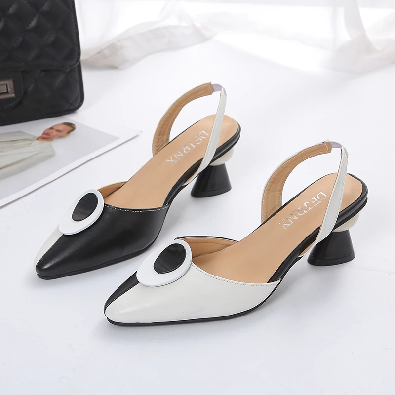 Color Block Fashion Summer High Heel Sandals Special Heel Black and White Sandals Red and Black Fashion Plus Size Women's Shoes