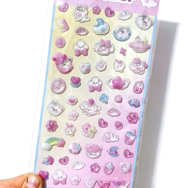 ملصقات كرتونية شفافة منقوشة ثلاثية الأبعاد بلون الحلوى كاواي كريستال الماس ملصقات زخرفية لمكافأة هدايا العيد اللطيفة