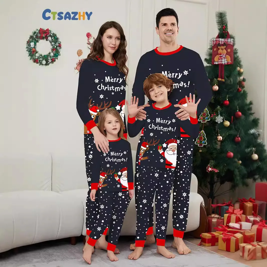 

2024 New Christmas Pajamas Set Family Santa Claus Deer Letter Christmas Parent-Child Loungewear Women Men Baby Sleepwear