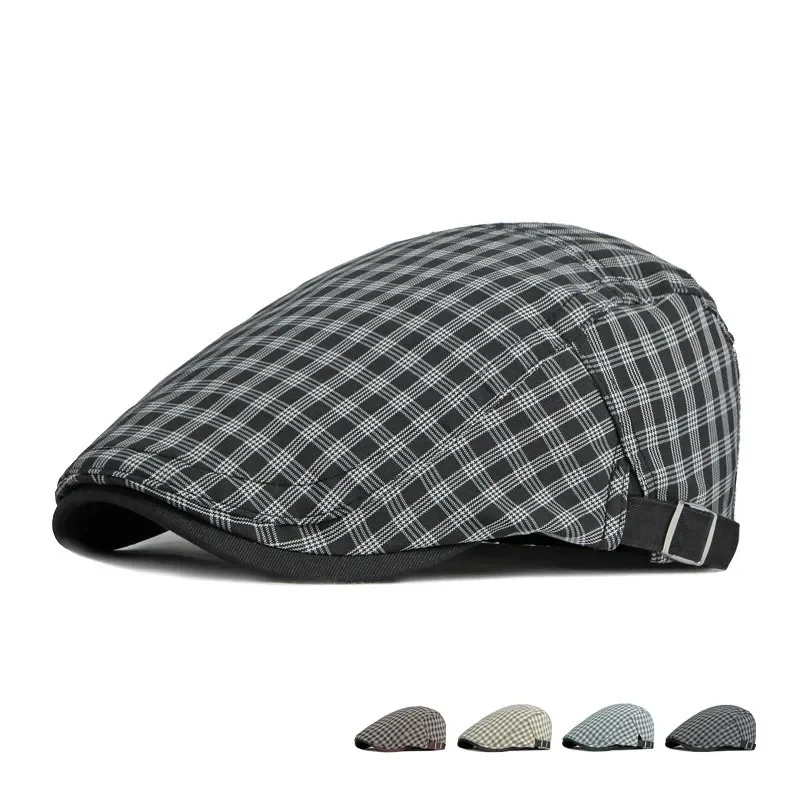 Four Seasons Fashion Cotton Plaid Newsboy Caps Men Flat Peaked Cap Women Painter Beret Hats 10