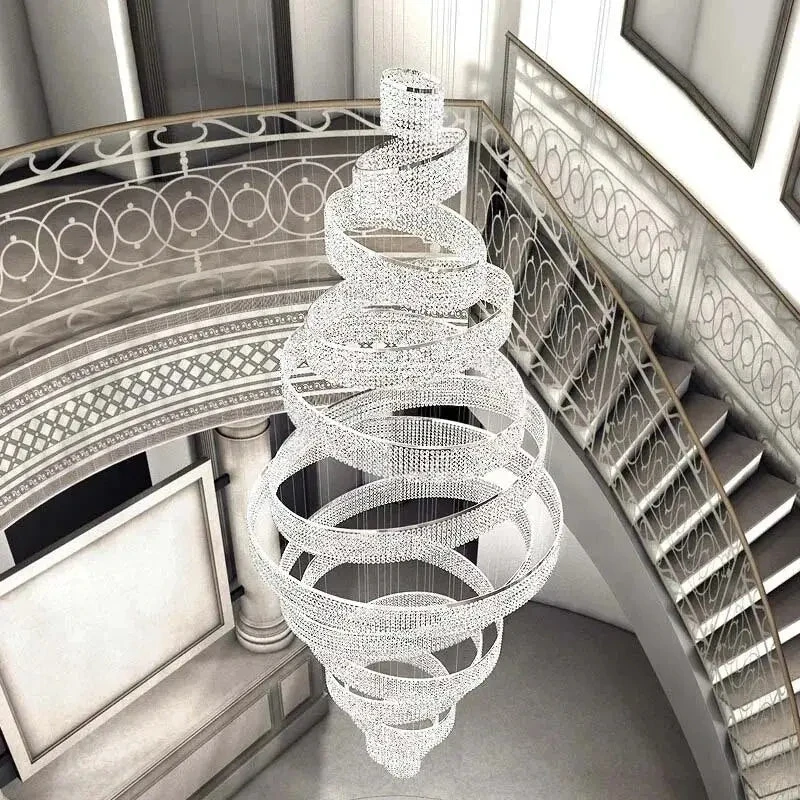 Custom Made Modern Staircase High Ceiling Chandelier Luxury Villa Big Customized LED Crystal Chandelier