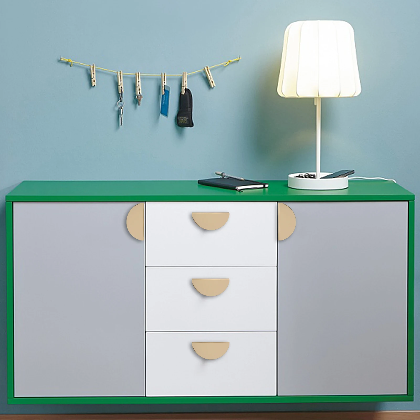 

4Pcs Semicircle Copper Drawer Handles Light Cabinet Pulls for Home Bar Restaurant Office Furniture