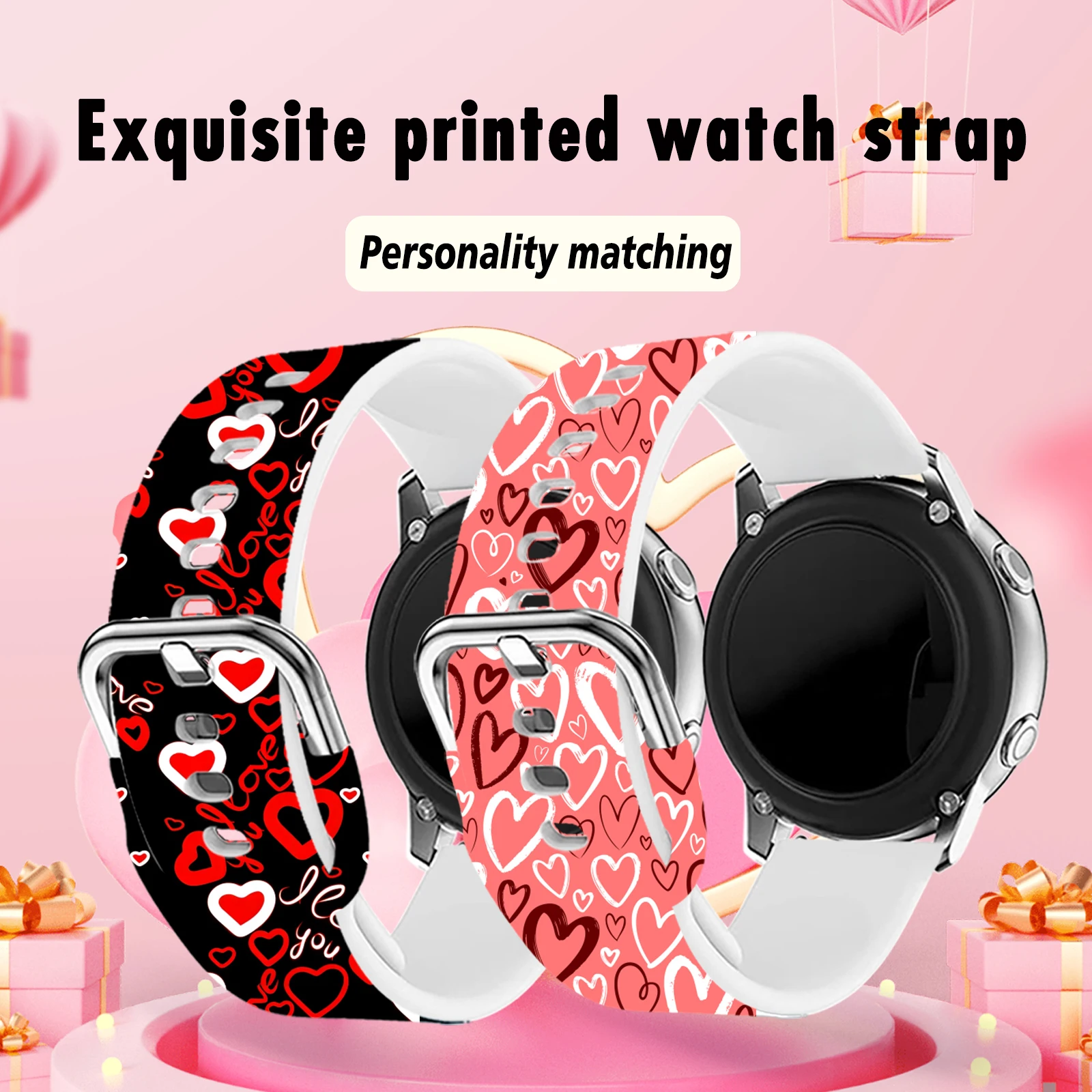 

Valentine's Day Series 20mm 22mm Quick Release Band, Animal Fur Strap for Samsung Galaxy 40/44mm, Xiaomi Huawei Amazfit Watch