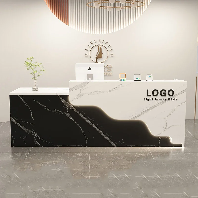 

Luxury Nordic Reception Desk Design Cool Professional Aesthetic Reception Counter Retro Center Theke Empfang Furniture Office