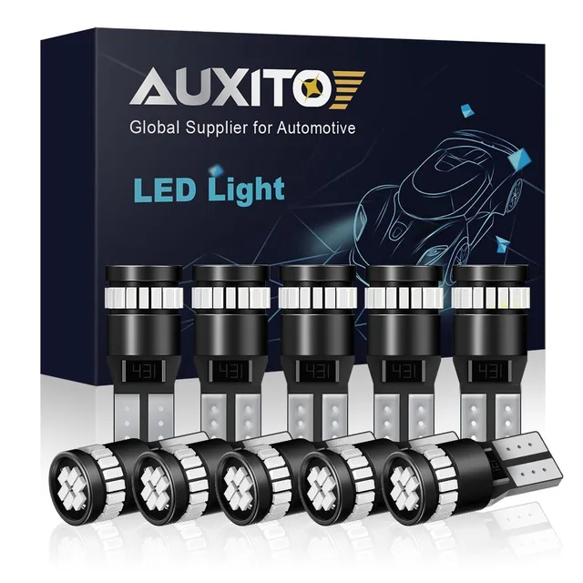 AUXITO 10Pcs T10 LED Red W5W 168 194 LED Bulb Canbus Clearance Yellow Light Car Interior Trunk License Plate Lamp 6500K White