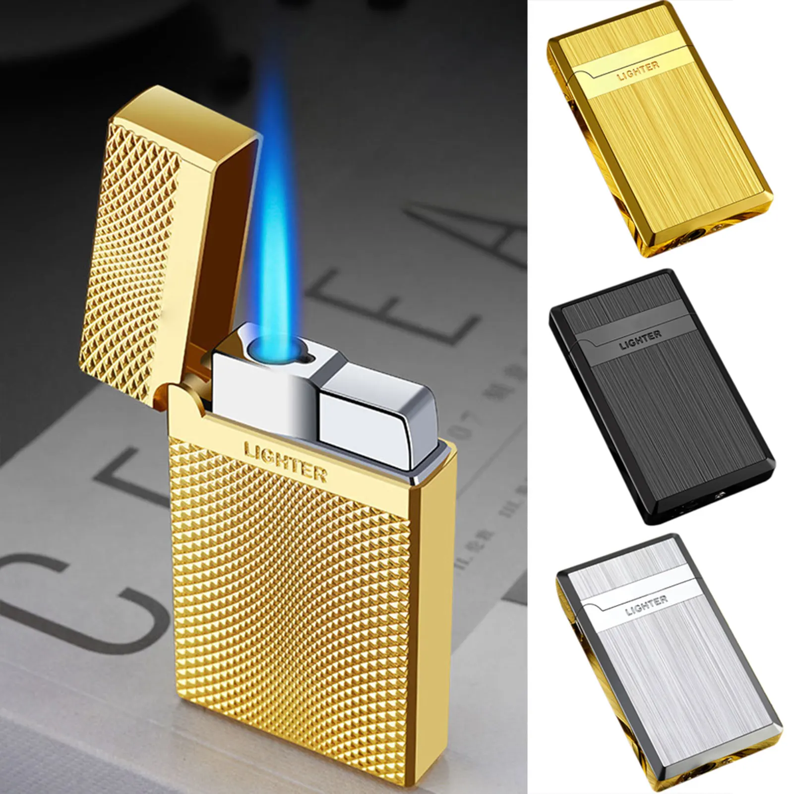 Vintage Retro Metal Cigarettes Lighter with Sound Jet-Flame Refillable Butane Gas Lighter