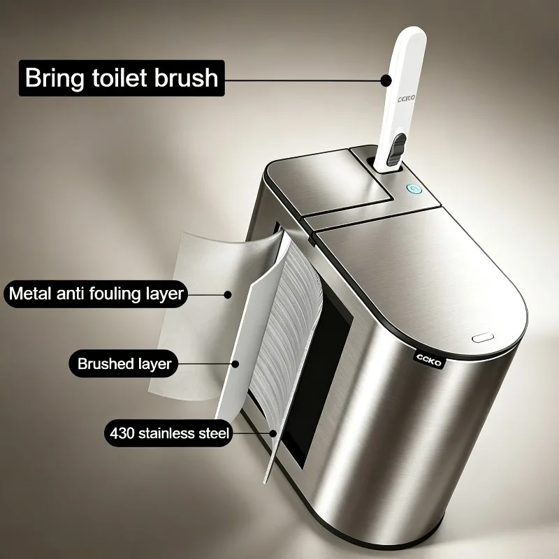 Automatic Sensor Trash Can Bathroom Waste Bins with Toilet Brush Stainless Steel Smart Garbage Bin Crevice Toilet Rubbish Pail