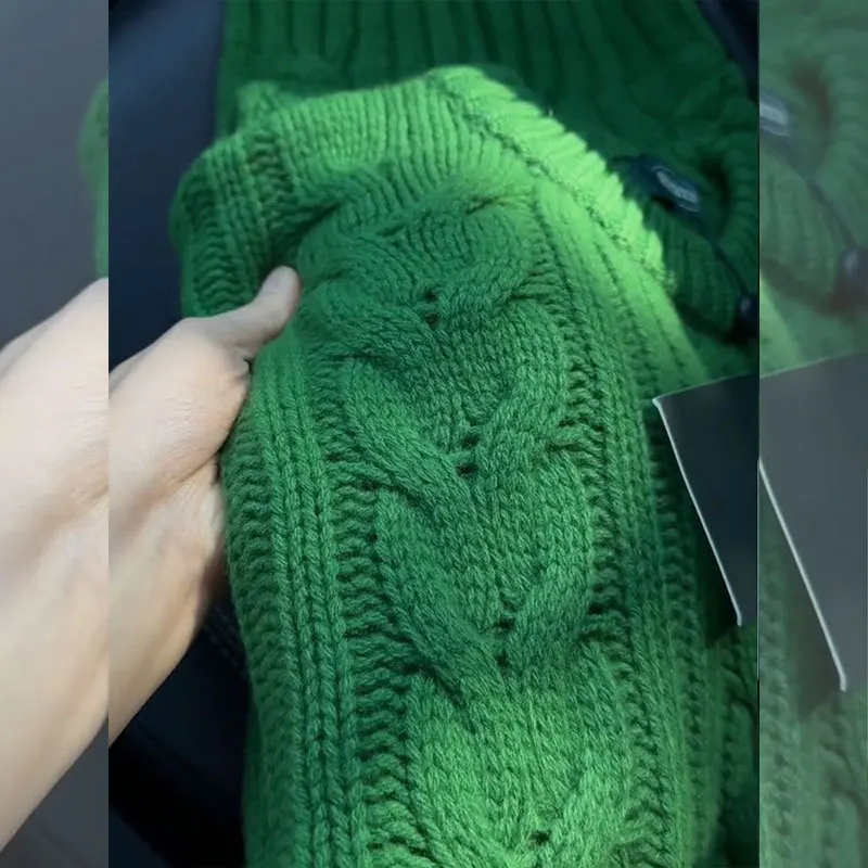 Winter Velvet Cable Knit Turtleneck Sweater Bottle Green Oversized Drop Shoulder Design Thick Warm Layered Outfit Essential