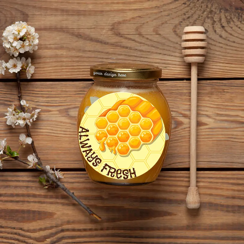 3.5cm/4.5cm Honey Bee Self-Adhesive Sticker with Fresh Natural Thanks Seal Label For Honey Jar Small Business Tag for Marketing