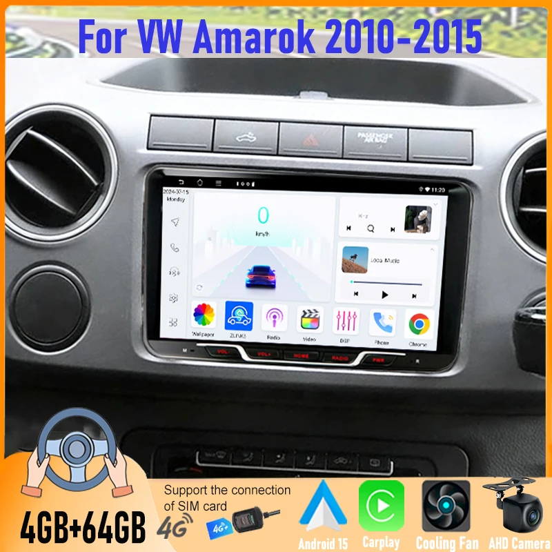 9'' 4+64GB For VW Amarok 2010-2015 Android Car Stereo Radio GPS Navi BT WiFi CarPlay Android Auto Multimedia Player Head Unit