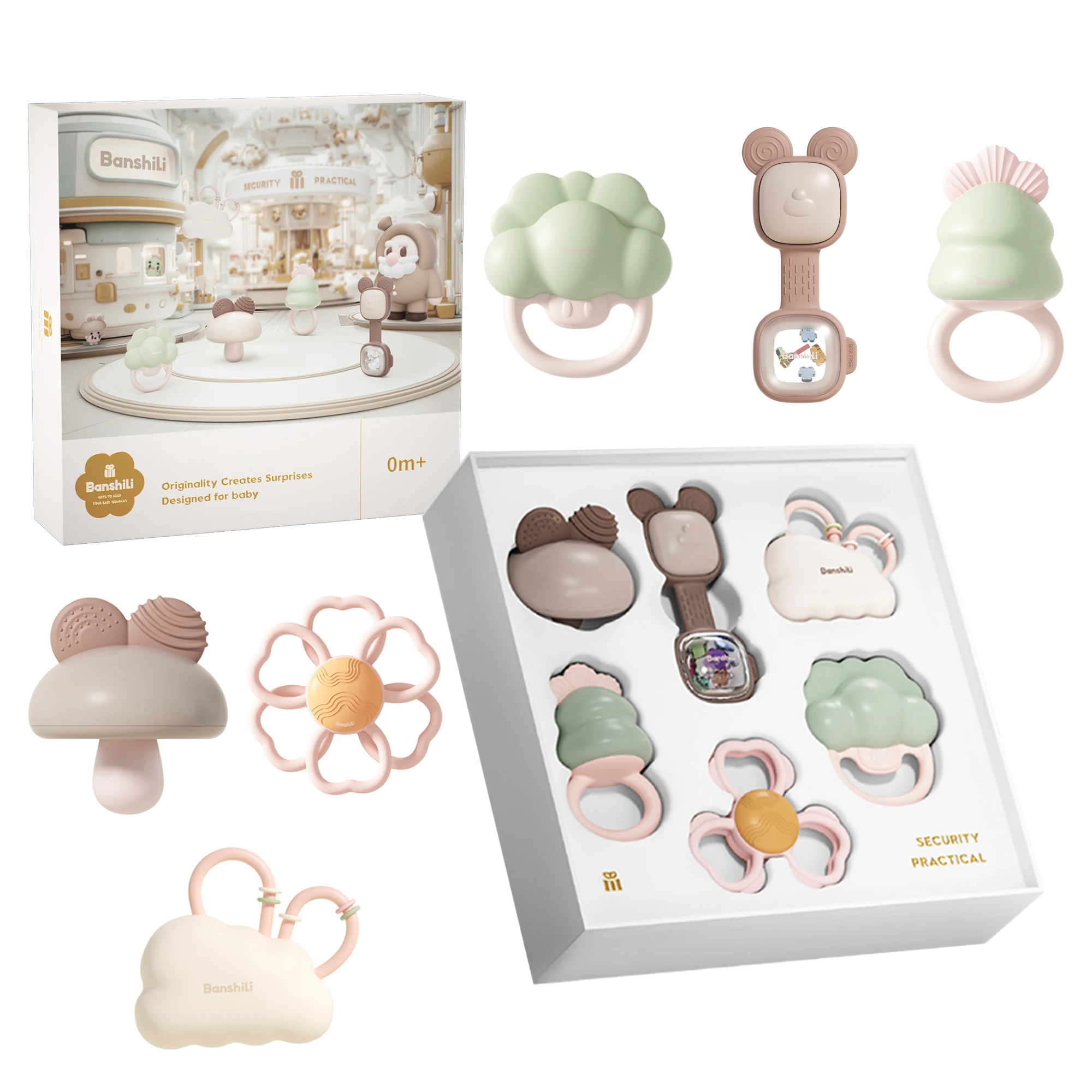 Hochet de dentition en Silicone souple pour bébé de 6 pièces, coffret cadeau idéal pour fête prénatale, jouets sensoriels pour soulager la dentition de 0 à plus de mois