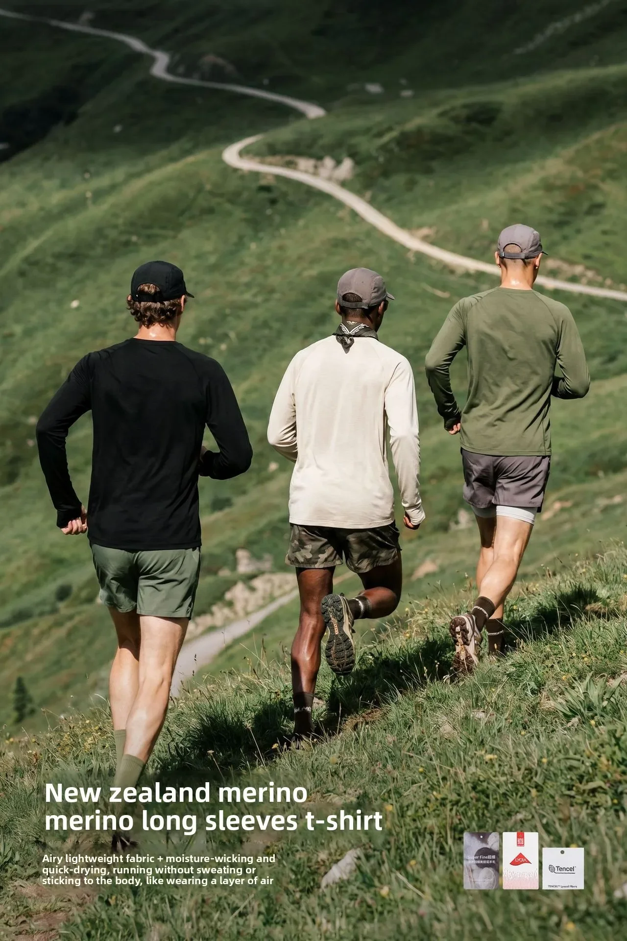 Herren Merinowolle-Mischgewebe Baselayer Langarmshirt Leichtes Atmungsaktives Sportoberteil für Wandern Laufen Schnelltrocknend Outdoor – Detail 8