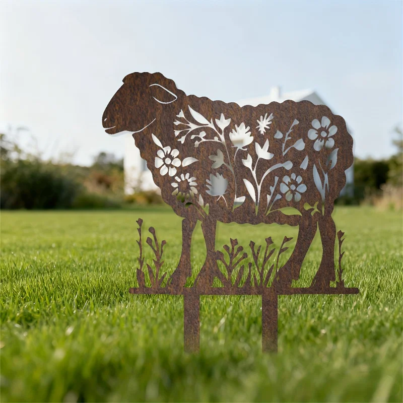 Rusty Sheep Metal Garden Stake，Outdoor courtyard lawn decoration，Christmas and Easter decorations are easy to install