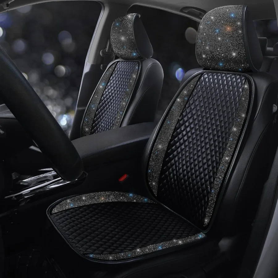 

Роскошный защитный чехол для автомобильного сиденья из искусственной кожи со стразами и кристаллами, блестящий для передних сидений, блестящий алмазный салон автомобиля, переменный ток