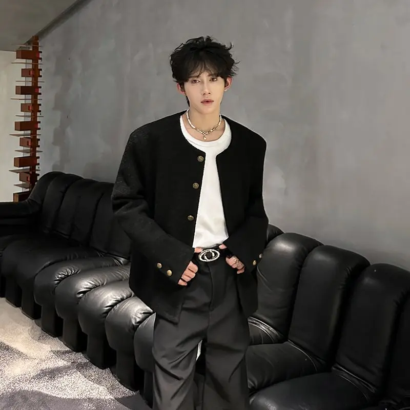 

Wool Blend Jacket Man Elegant Long Mens Harajuku Japanese Style Fashion Trendy Urban Street Casual Long-Sleeved Slim-Fitting Ins