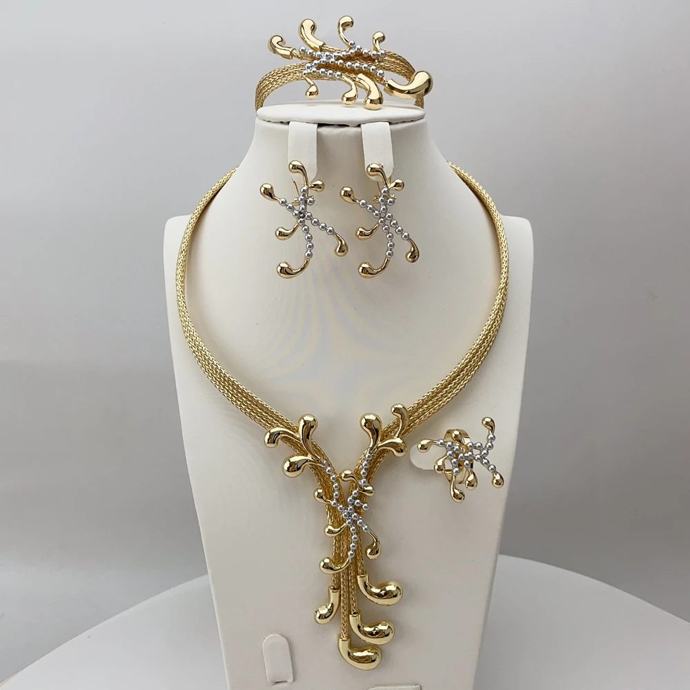 

Simple Dubai Jewelry Three Layer Necklace Fine Jewelry Sets for Women Party FHK22844