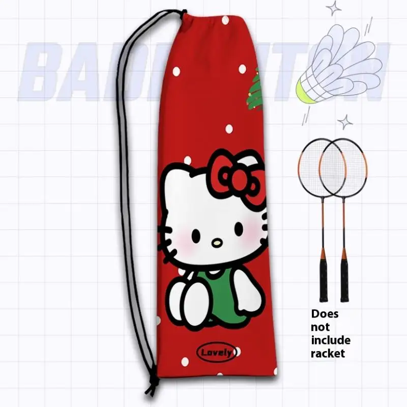 กระเป๋าใส่ไม้แบดมินตันลายเฮลโลคิตตี้แบบใหม่ กระเป๋าเก็บของแบบหนานุ่ม มีเชือกผูก กระเป๋าพกพาสำหรับใส่ไม้เทนนิส ปลอกป้องกันไม้เทนนิส