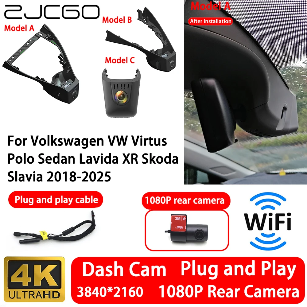 Cámara Delantera y Trasera 4K 2160P para Volkswagen VW Virtus Polo Sedan Lavida XR Skoda Slavia 2018-2025, Conexión Wifi, Plug and Play