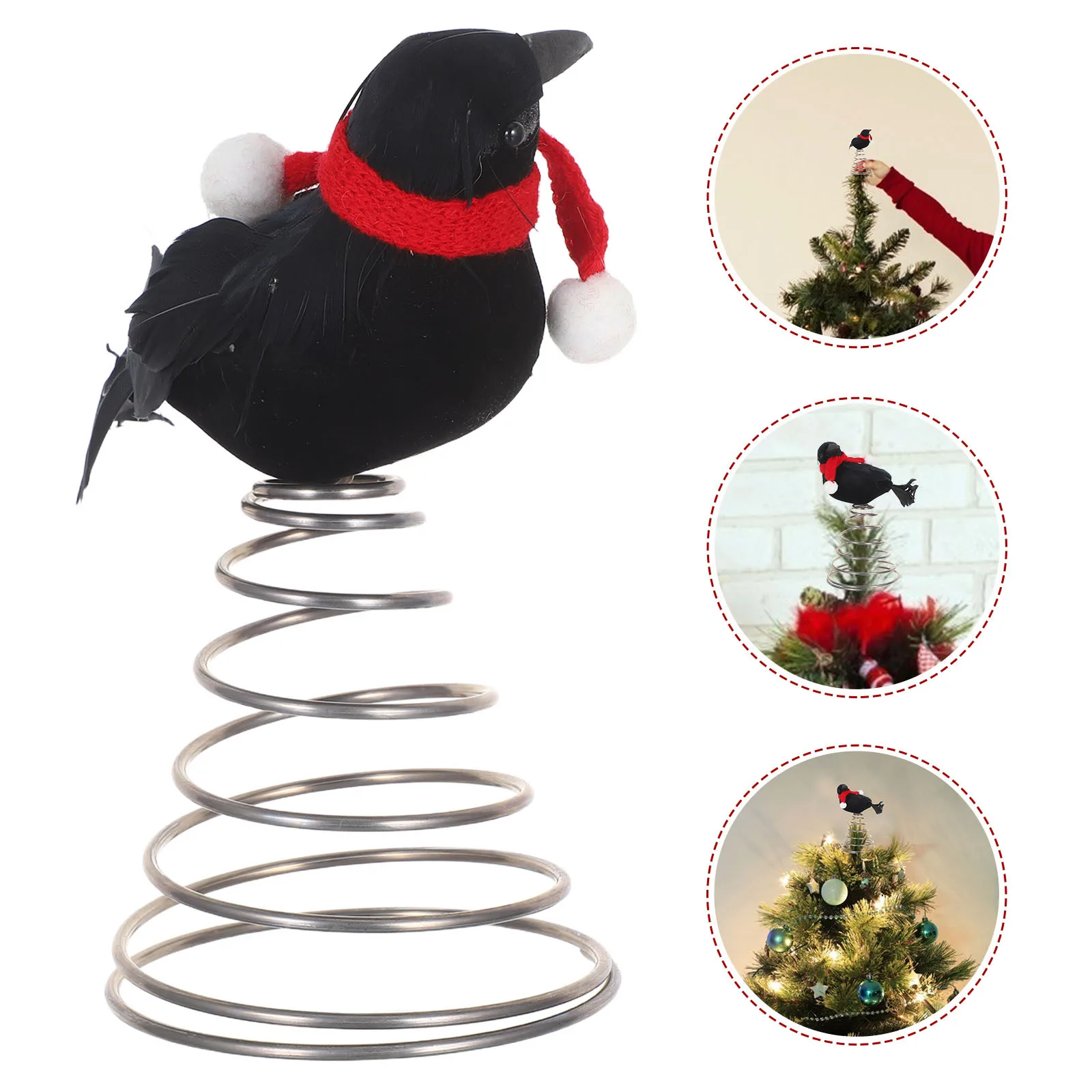 

Crow Mini Tree Topper Red Scarf Metal Bird Holiday Decorations Festive Tree Ornaments Christmas Treetop Embellishments Desktop