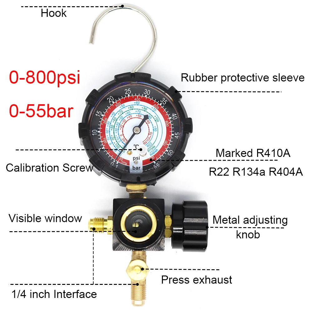 R410a Diagnostic Manifold Freon Gauge Set High Pressure A/C Refrigeration Tool for R22/R410A/R134A/R410a with Sight Glass G1/4