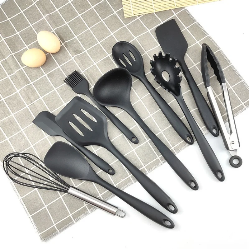 Silicone Kitchenware Set of 10 Non Stick Pot Cooking Spoon Set with High Temperature Resistant Silicone Kitchenware