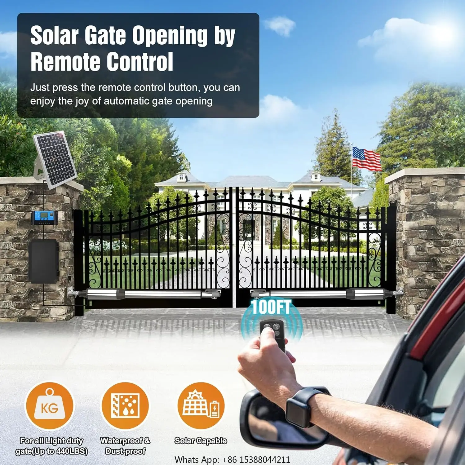 Solar Gate Opener With Batteries & Solar Panel For Dual Swing Gates Up