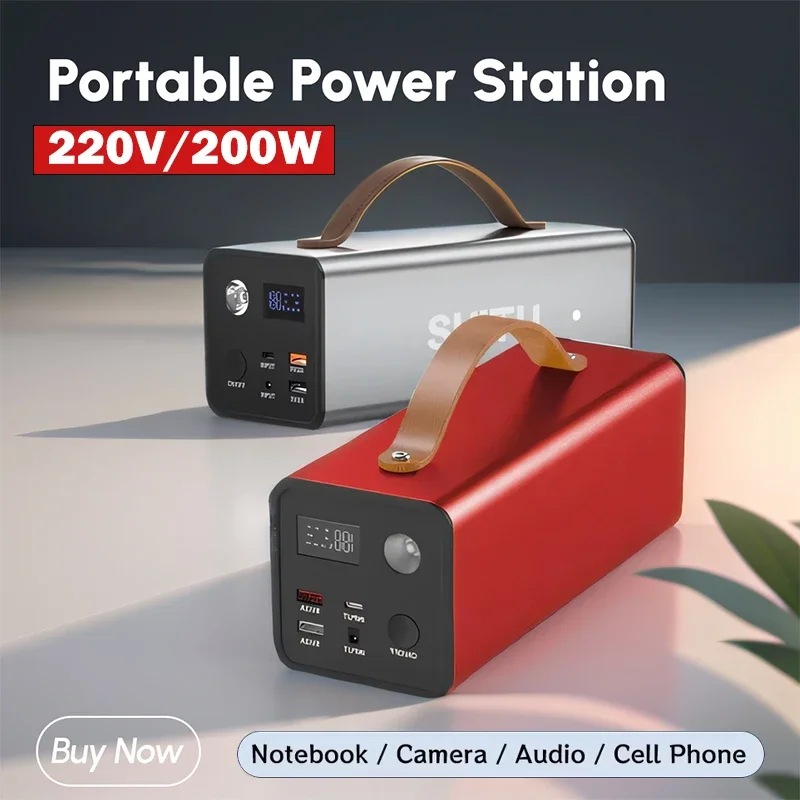 Przenośna elektrownia energii 200W 220V 60800mAh akumulator LiFePO4 o dużej pojemności Outdoor Camping Travel zasilacz awaryjny