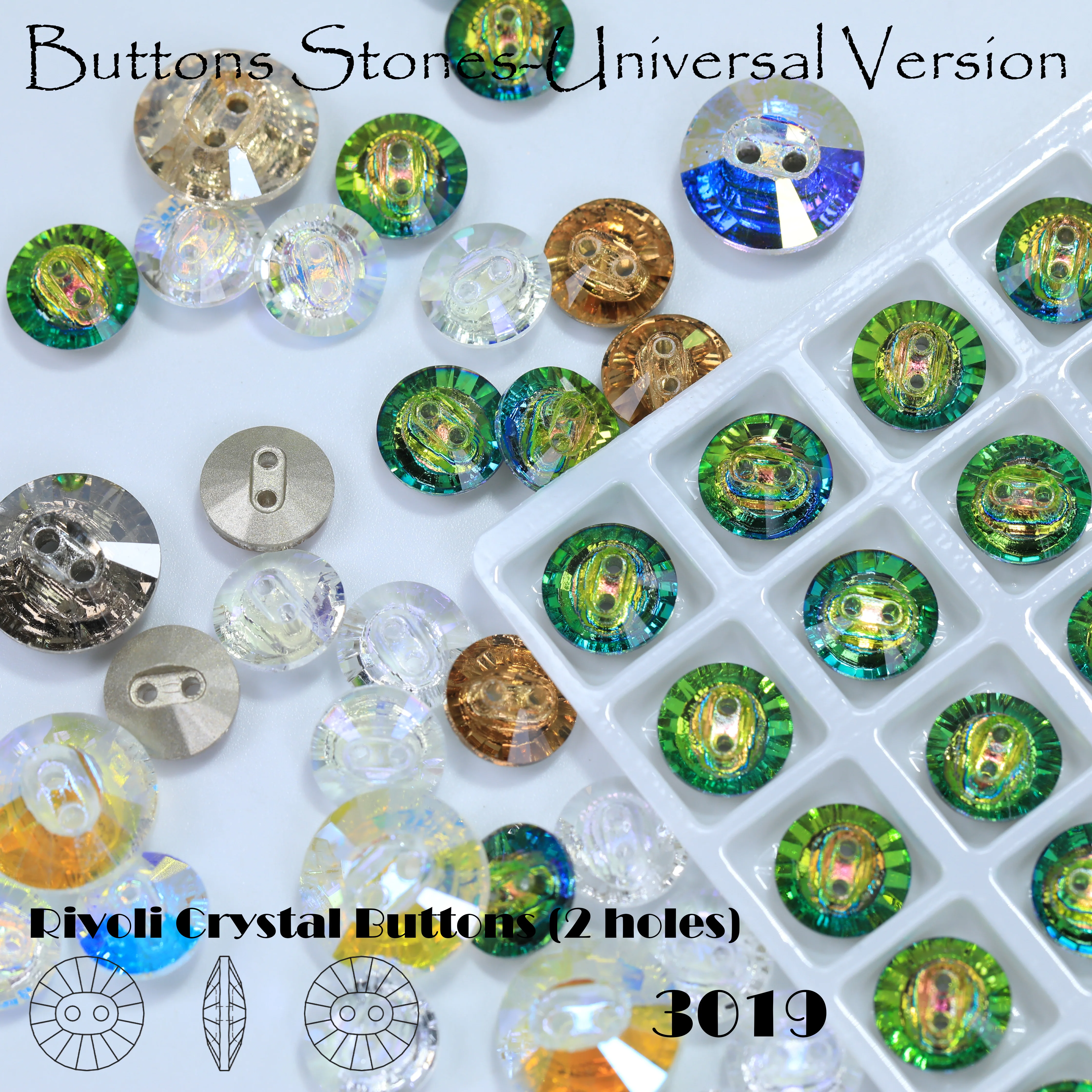 Zweilochige Rivoli-Kristallknöpfe, Steindesign-Version, hochwertige Glas-Strasssteine für DIY-Handarbeiten, Kleidung, funkelnd, elegant. – Detail 1