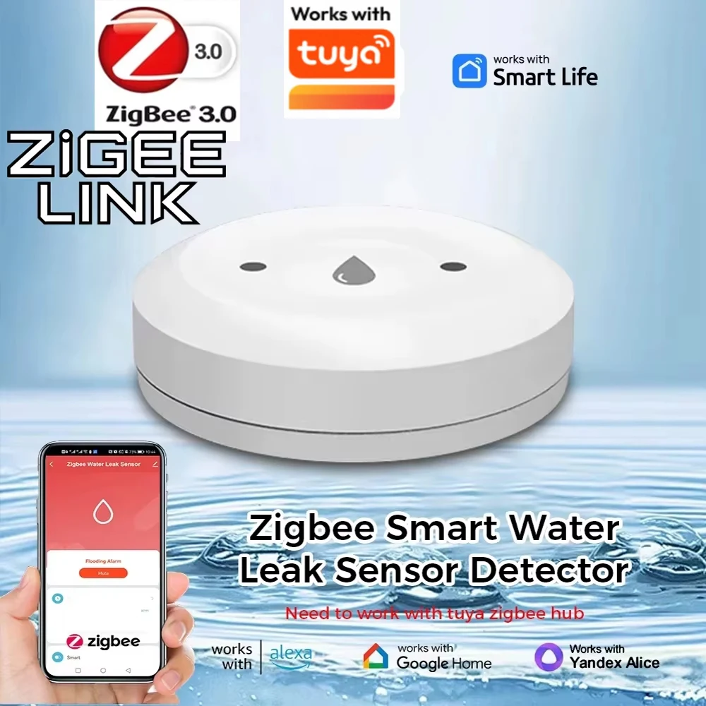 

Датчик протечки воды Zigbee 3.0, детектор затоплений для умного дома, уведомления через приложение, запись записей о тревогах, совместим с Tuya, Alexa, Google Home, 2MQTT