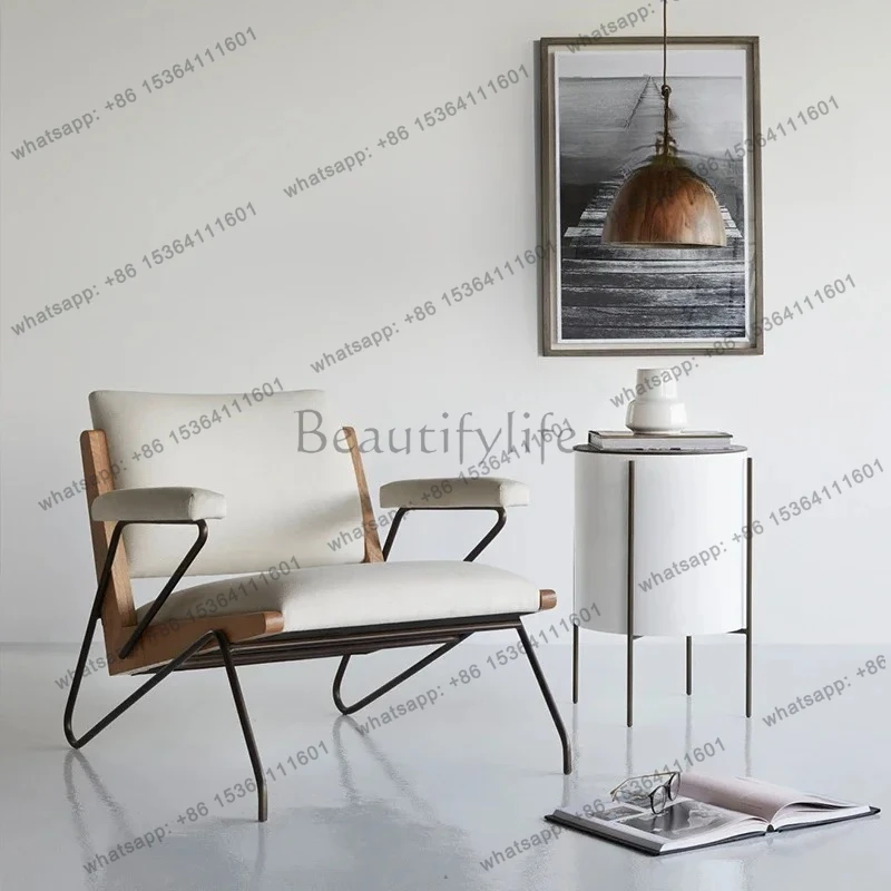 

Nordic single sofa chair solid wood fabric single chair small lazy chair balcony bedroom wrought iron leisure sofa