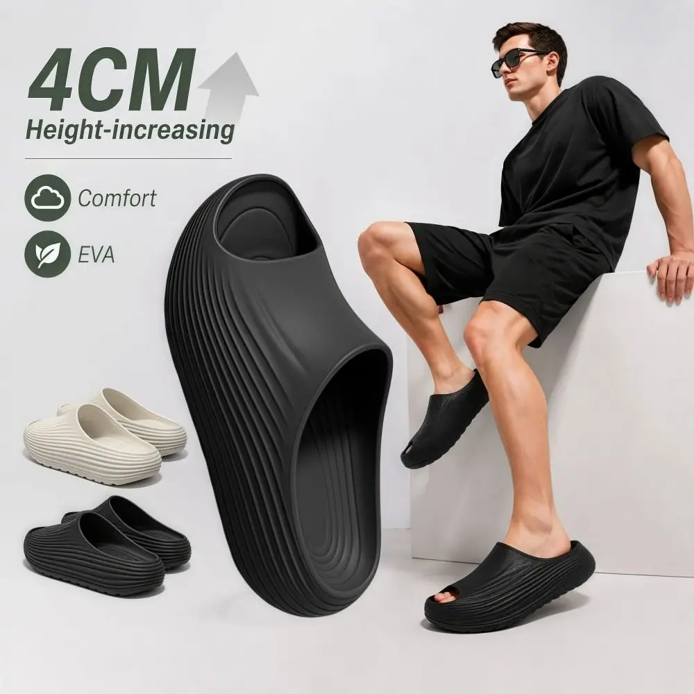 Height-increasing Thick Heel Slippers 4CM Sole Anti-Slip Men's Slippers Step Sensation Anti-odor Cool Slippers Indoor Outdoor
