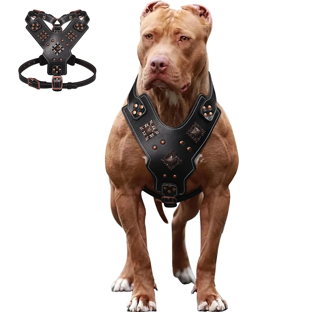 Real Leather Large Dog Harness Durable Dog Harness Genuine Leather Dog Vest Quick Control Harnesses For Big Dogs German Shepherd