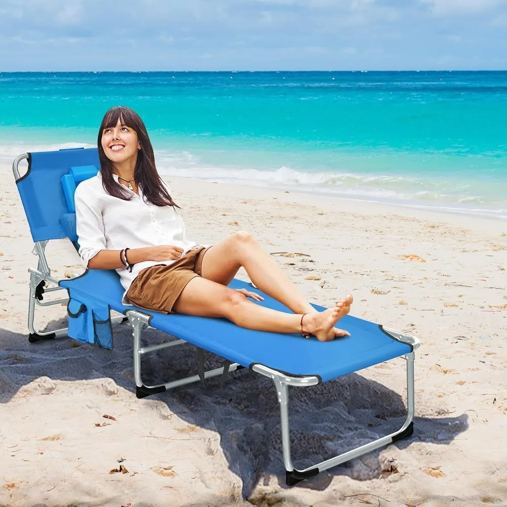 

Tanning Chair with Face Hole, Patio Folding Adjustable Reclining Beach Sunbathing Lounge Chair with Side Pocket, Customized