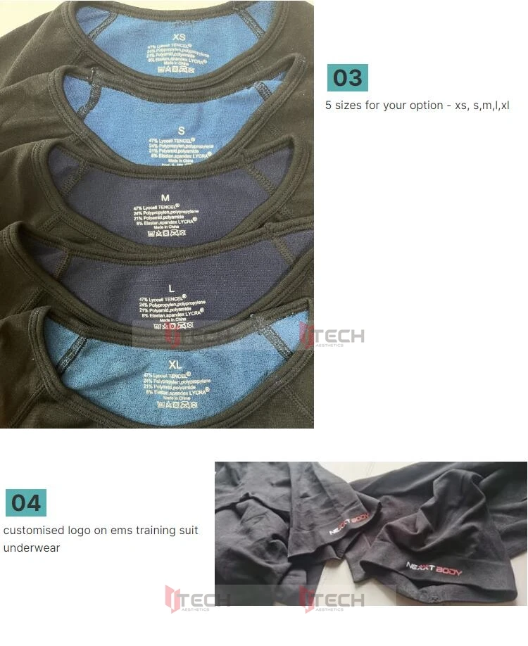 بدلة تدريب EMS زرقاء ملابس داخلية من مادة البولي بروبيلين والبولي أميد والإيلاستان ems بدلة تدريب سترة EMS طبقة قاعدة الملابس الداخلية #3