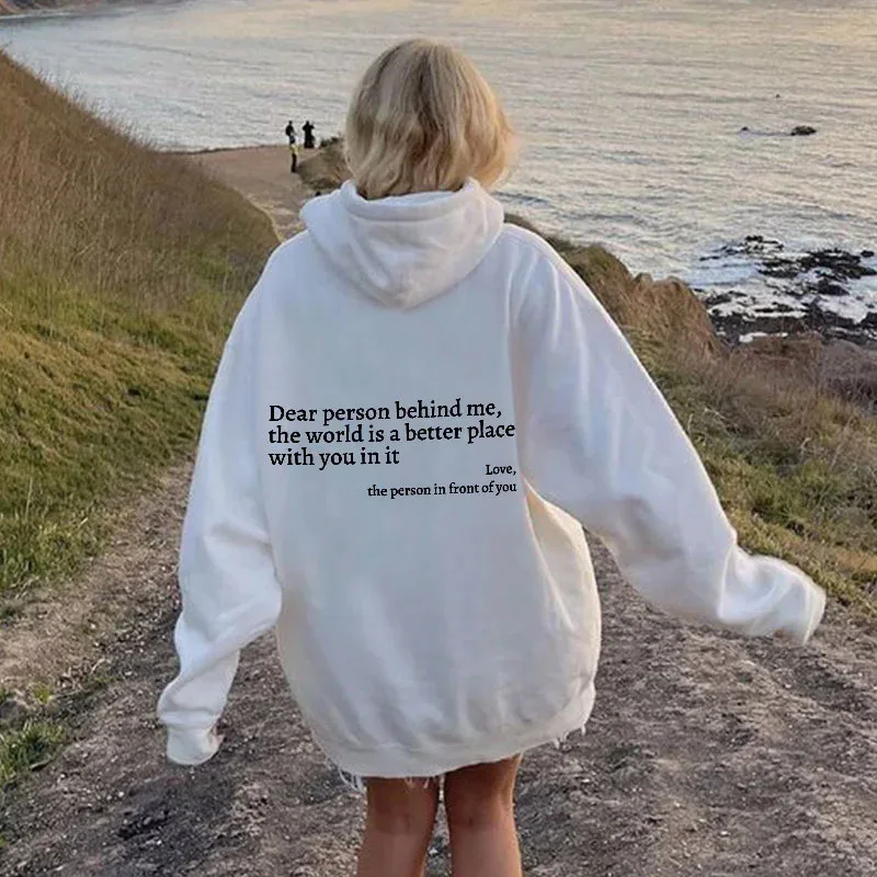 2024 Women's Plush Hoodie Letter Slogan Print Top Kangaroo Pocket Sweatshirt Drawstring Personalized Pullover Hoodies for Couple