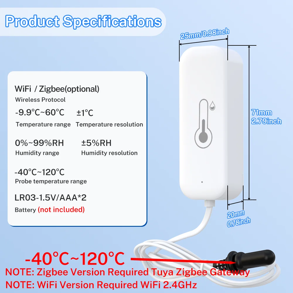 Tuya Zigbee WiFi Temperature Humidity Sensor with External Probe Thermometer Hygrometer Compatible with SmartLife Yandex Alexa image 6