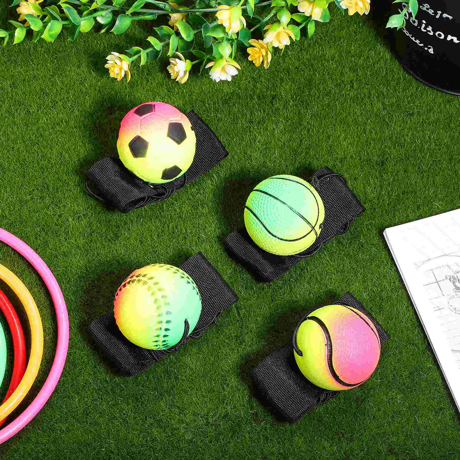 4 Pcs Wrist Rebound Ball Baseball Wristbands Rubber Bouncy Balls Football Party Favors Return Play Toddler Throw