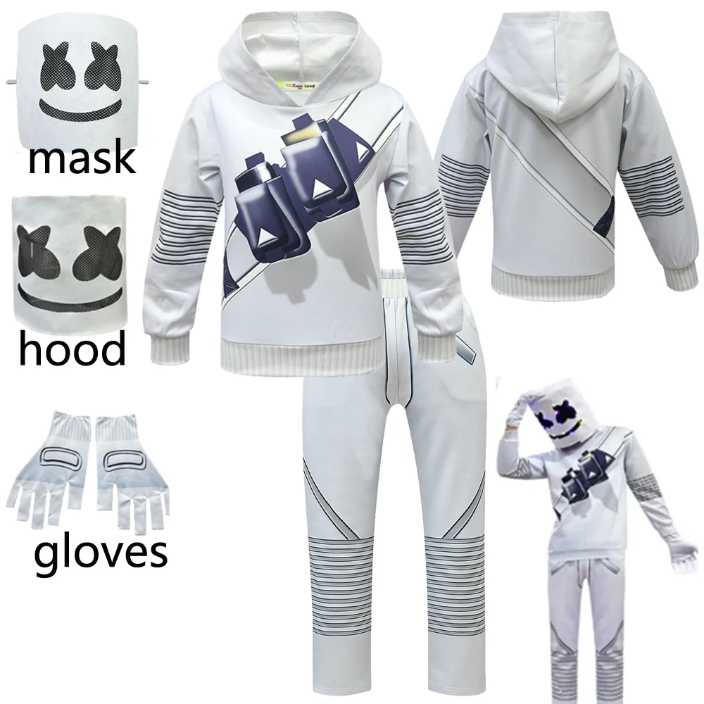 Хэллоуин DJ M-Marshmello Косплей Костюм Детский DJ Толстовка Брюки Маска Перчатки Полный комплект Детские музыкальные концерты для мальчиков Подарки на день рождения и Рождество Хэллоуин DJ M-Marshmello Косплей Костюм Детский DJ Толстовка Брюки Маска Перчатки Полный комплект Детские музыкальные концерты для мальчиков Подарки на день рождения и Рождество
