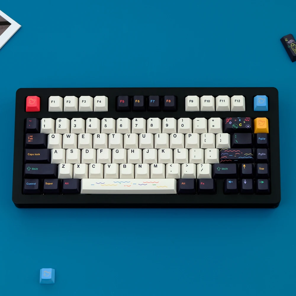 

Набор колпачков для клавиш GMK EMO 129 клавиш, черный, синий, колпачки для клавиш Cherry Profile PBT, сублимационные колпачки для клавиш MX Switch, механическая клавиатура