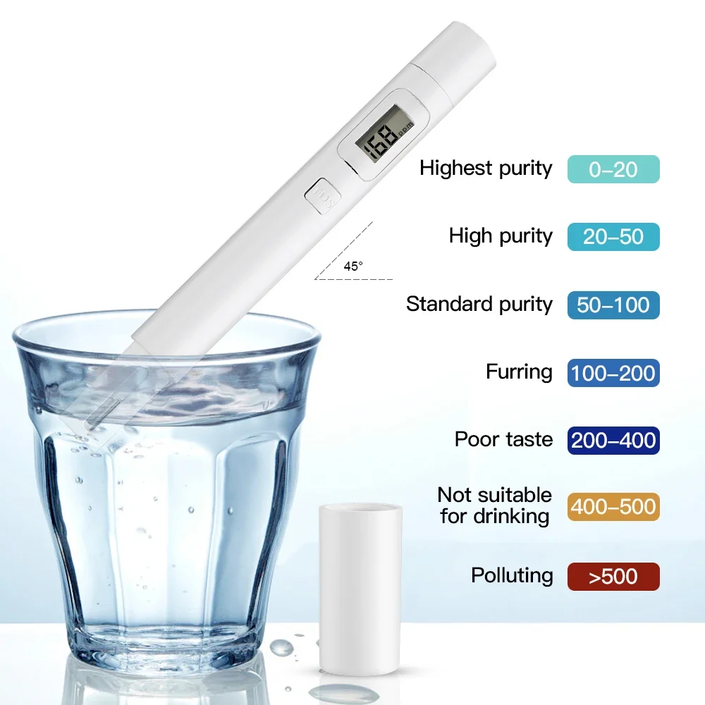 TDS Digital Water Tester Water Test Pen Water Quality Analysis Meter Water Purity Check 0-9999 ppm Measurement Hardness Tester